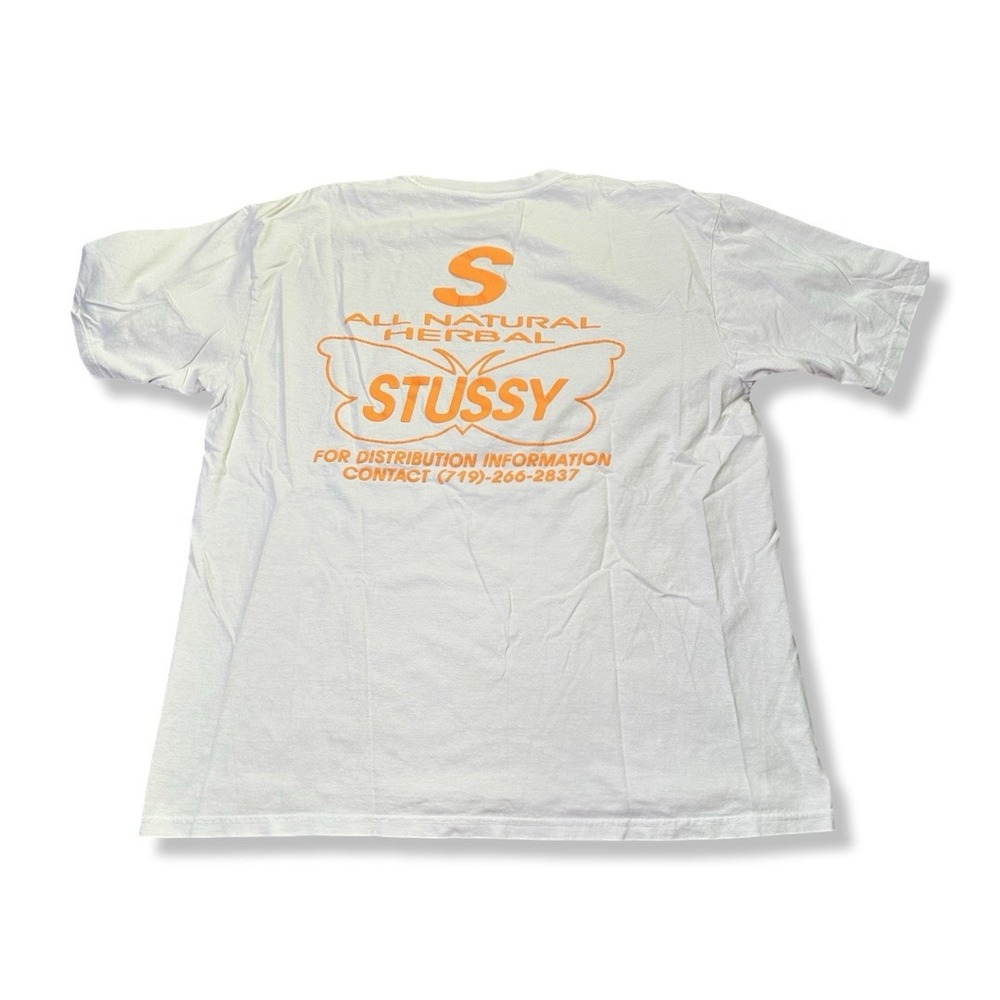 Stussy Herbal Orange Puff Print White Graphic T Shirt Size XL Streetwear